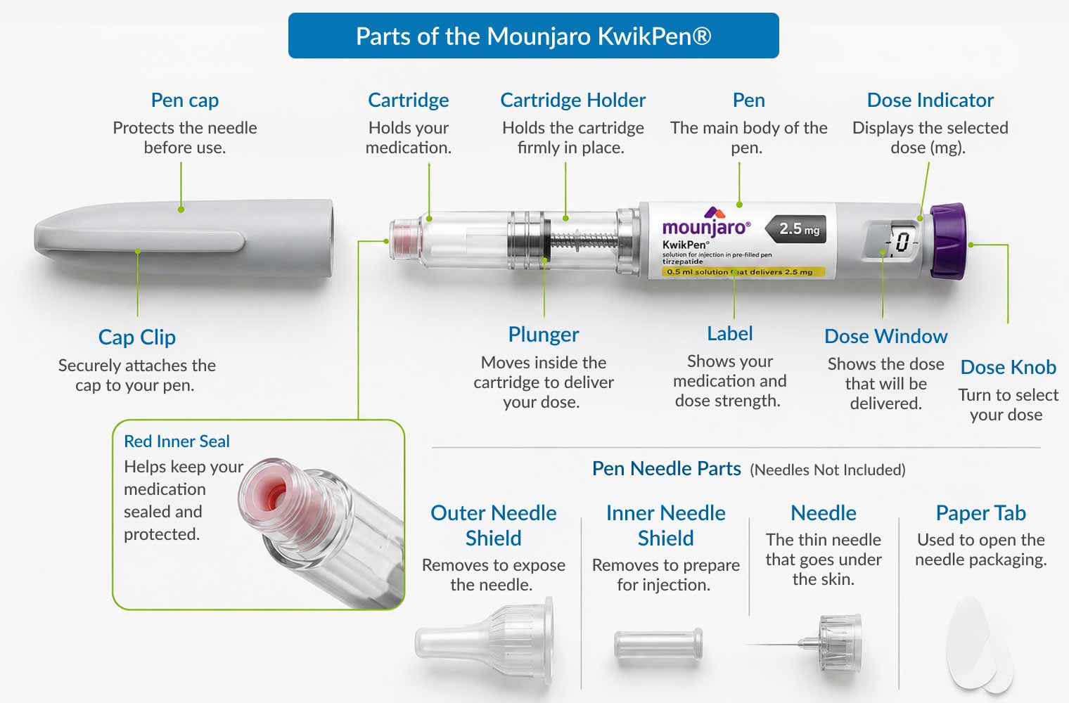 Pen anatomy. You only interact with the cap and the button. Everything else is set by the manufacturer.