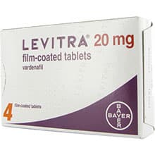 Package of Levitra® 20mg Vardenafil 4 film-coated tablets