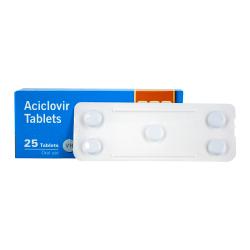 Package of Aciclovir 25 tablets with a blister strip