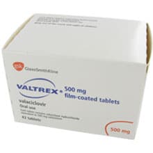 Box of Valtrex 500mg valaciclovir film-coated tablets