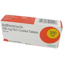 Box of Azithromycin 500mg film-coated tablets