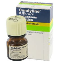 Condyline® 0.5% w/v cutaneous solution of podophyllotoxin comes in a glass vial of 3.5ml