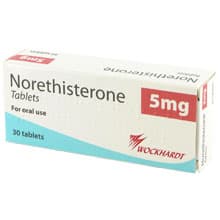 Box of Norethisterone 5mg oral tablets