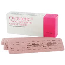 Box of Ovranette® 150/30 micrograms 63 coated tablets with blister pack