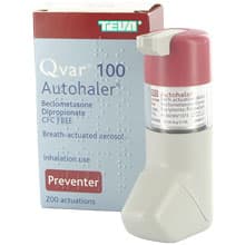 Box containing 200 actuations of Qvar® 100 with Autohaler® preventer