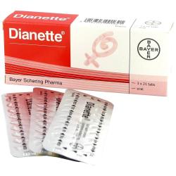 Dianette® 63 tablet pack with a blister strip of cyproterone acetate and ethinylestradiol