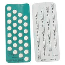 Front and rear view of Livial tablet blister packs