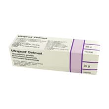 Box of Ultraproct (fluocortolone pivalate/fluocortolone hexanoate/cinchocaine hydrochloride) 30g ointment