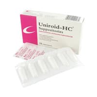 Box of Uniroid-HC® (hydrocortisone/cinchocaine hydrochloride) suppositories