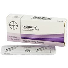Pack of Levonelle® 1500 microgram levonorgestrel oral tablets with a blister strip